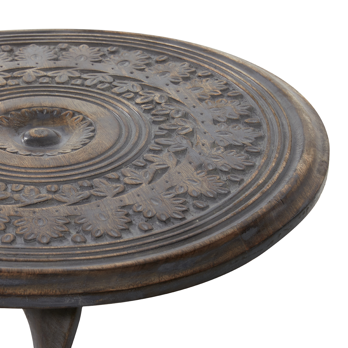 9th & Pike(R) Round Distressed Wood Carved Accent Table