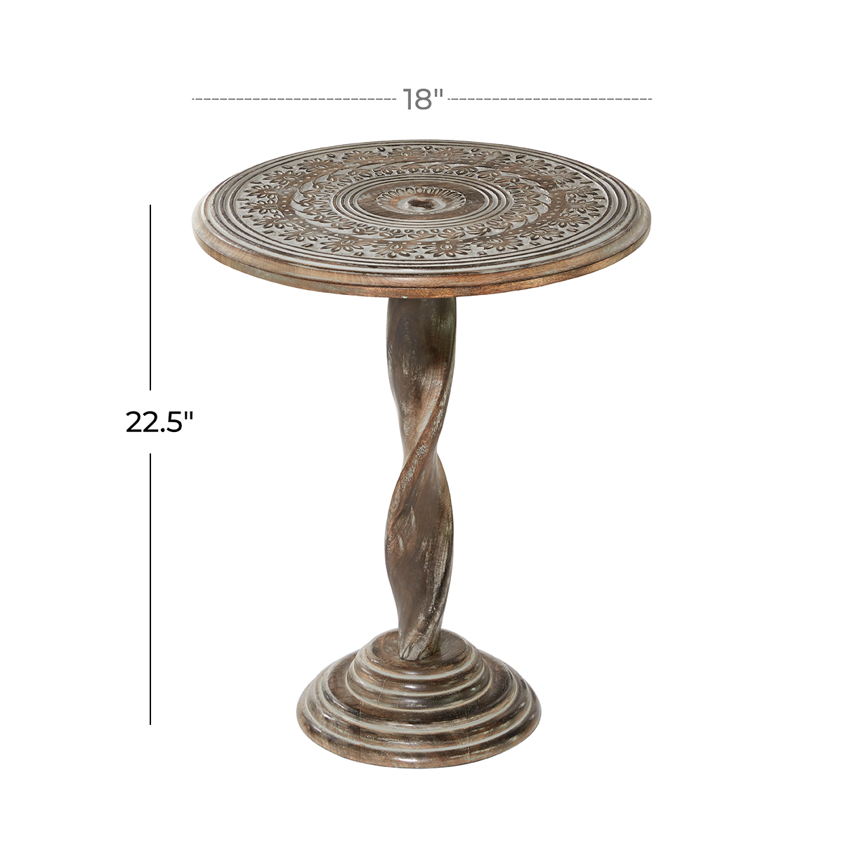 9th & Pike(R) Round Distressed Wood Carved Accent Table