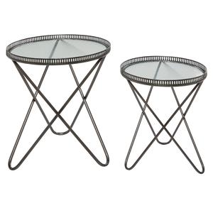 9th & Pike(R) Round Industrial Metal Accent Table - Set Of 2