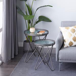 9th & Pike(R) Round Industrial Metal Accent Table - Set Of 2 alternate view