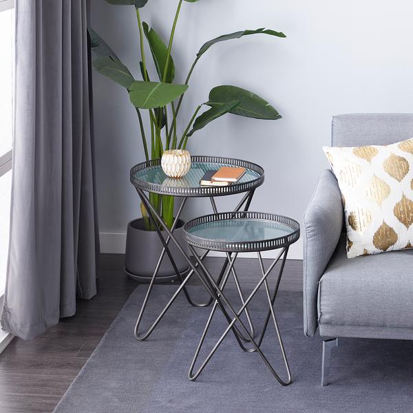 9th & Pike(R) Round Industrial Metal Accent Table - Set Of 2 alternate view