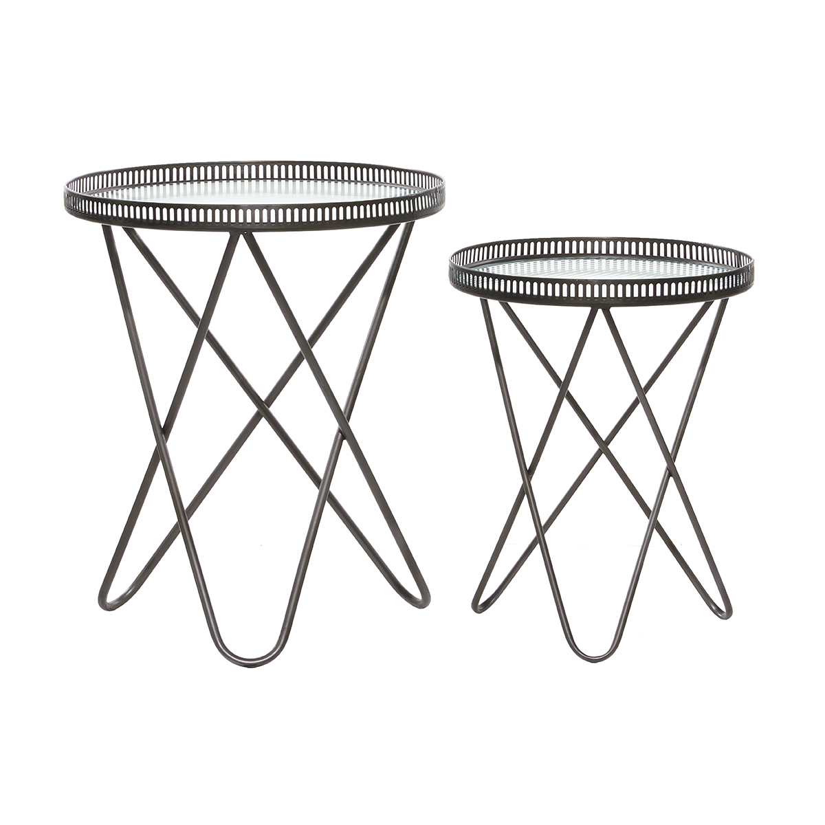 9th & Pike(R) Round Industrial Metal Accent Table - Set Of 2