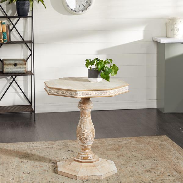 9th & Pike(R) Octagon Wood Carved Table alternate view