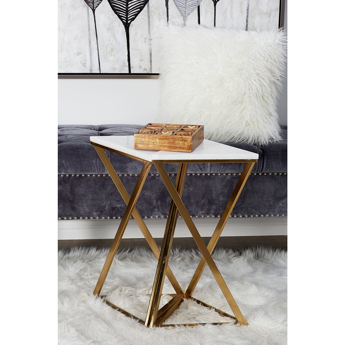 9th & Pike(R) Triangular Marble Accent Table - Set Of 2