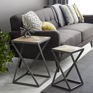 9th & Pike(R) Geometric Metal And Wood Accent Table - Set Of 2 alternate view