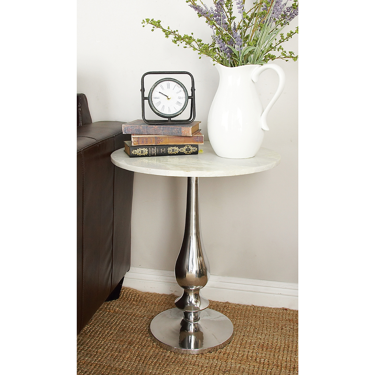 9th & Pike(R) Traditional Round Marble Accent Table