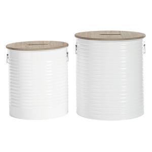 9th & Pike(R) Farmhouse White Metal Storage Ottoman - Set of 2