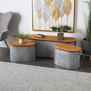 9th & Pike(R) Farmhouse Silver Entryway Storage Bench Set of 3 alternate view