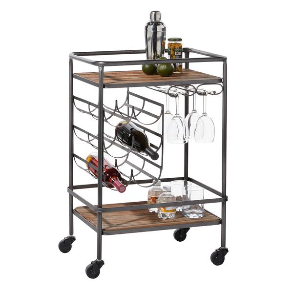 9th & Pike(R) Chinese Fir And Metal Industrial Bar Cart