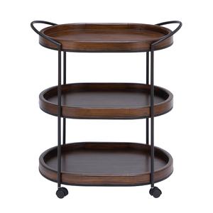 9th & Pike(R) Brown Pine and Metal Traditional Tiered Bar Cart