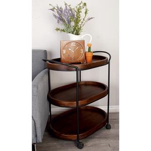 9th & Pike(R) Brown Pine and Metal Traditional Tiered Bar Cart alternate view