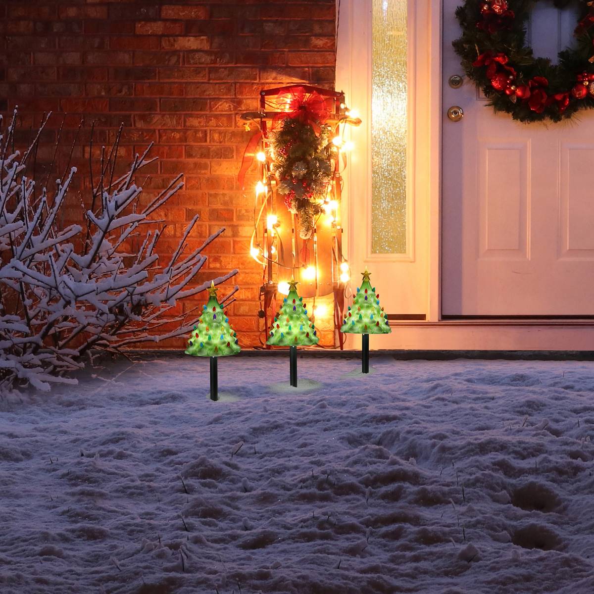 Mr. Christmas 9in. Lit Blow Mold Pathway Trees - Set Of 3