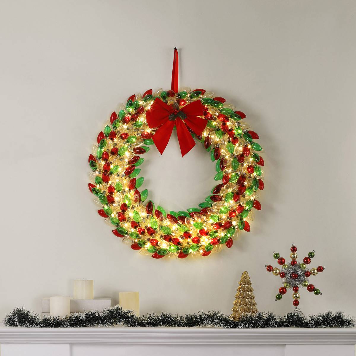 Mr. Christmas 30in. Vintage Red & Green Bulb Wreath