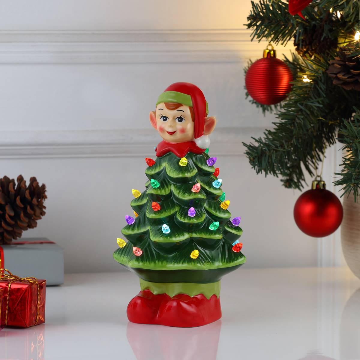 Mr. Christmas 15in. Nostalgic Ceramic Tree With Elf Topper