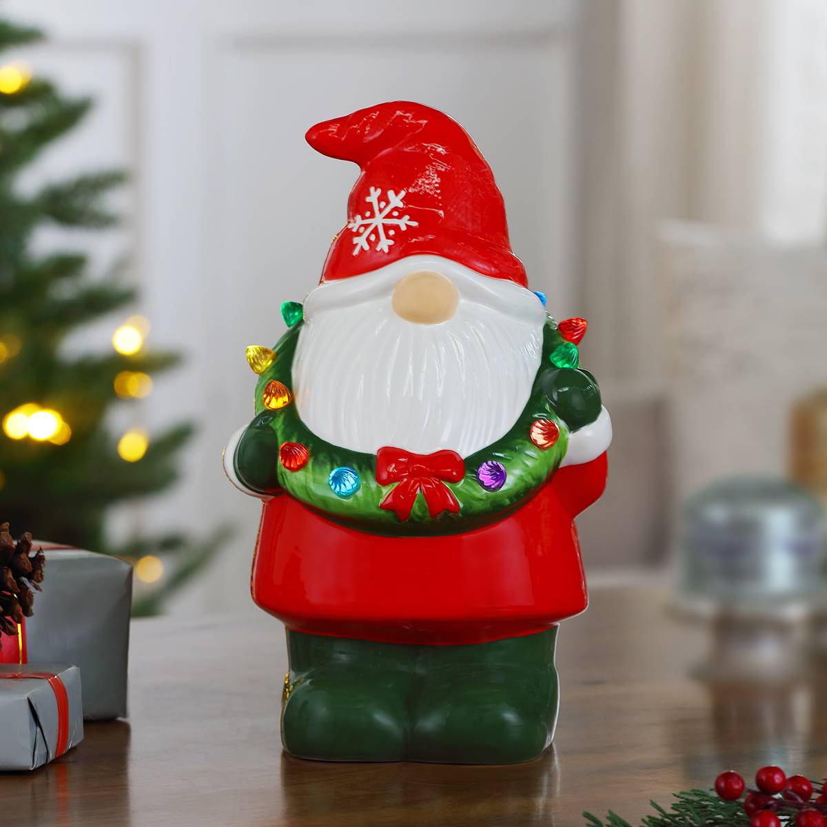 Mr. Christmas 12in. Nostalgic Ceramic Gnome With Wreath