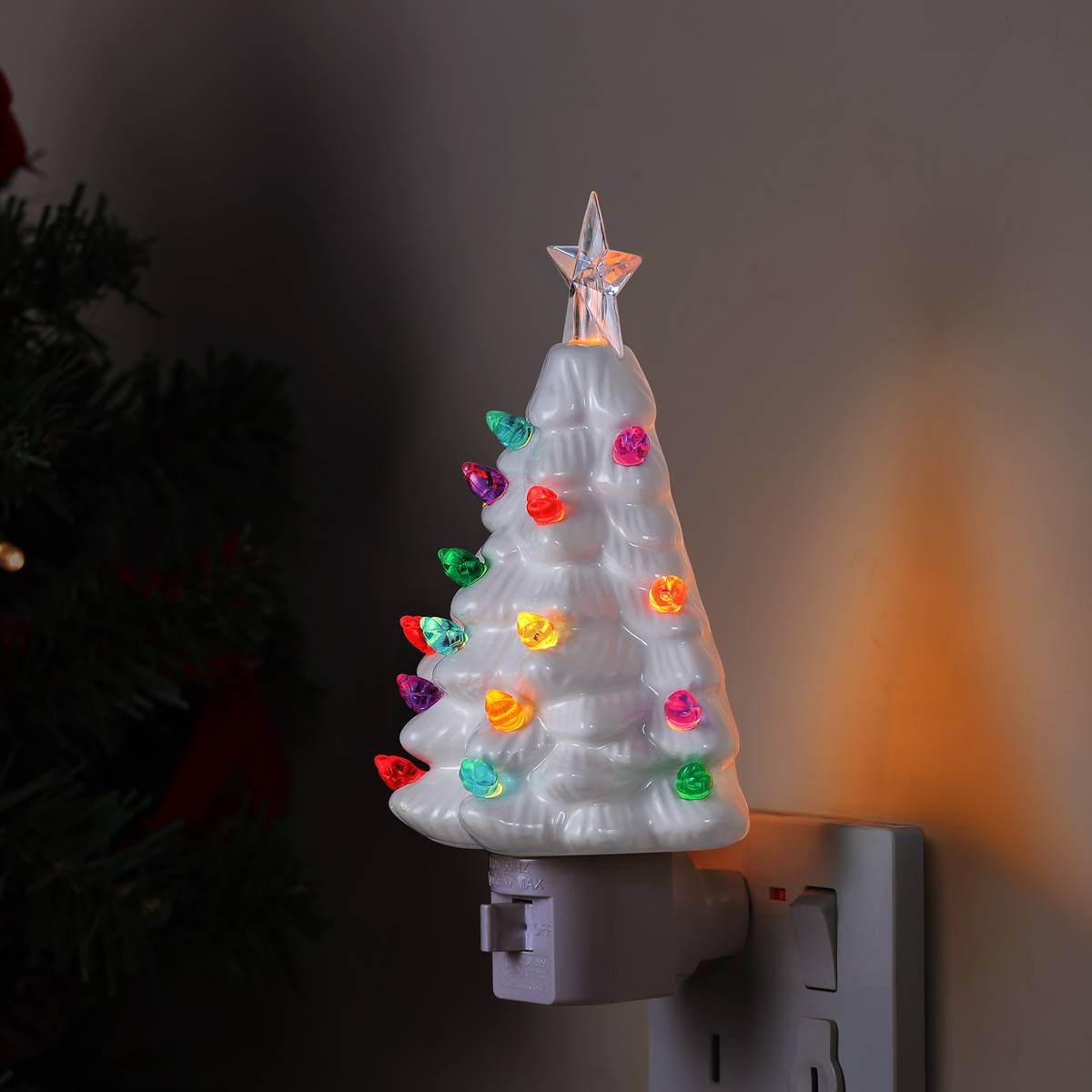 Mr. Christmas Nostalgic Ceramic White Tree Nightlights - Set Of 2