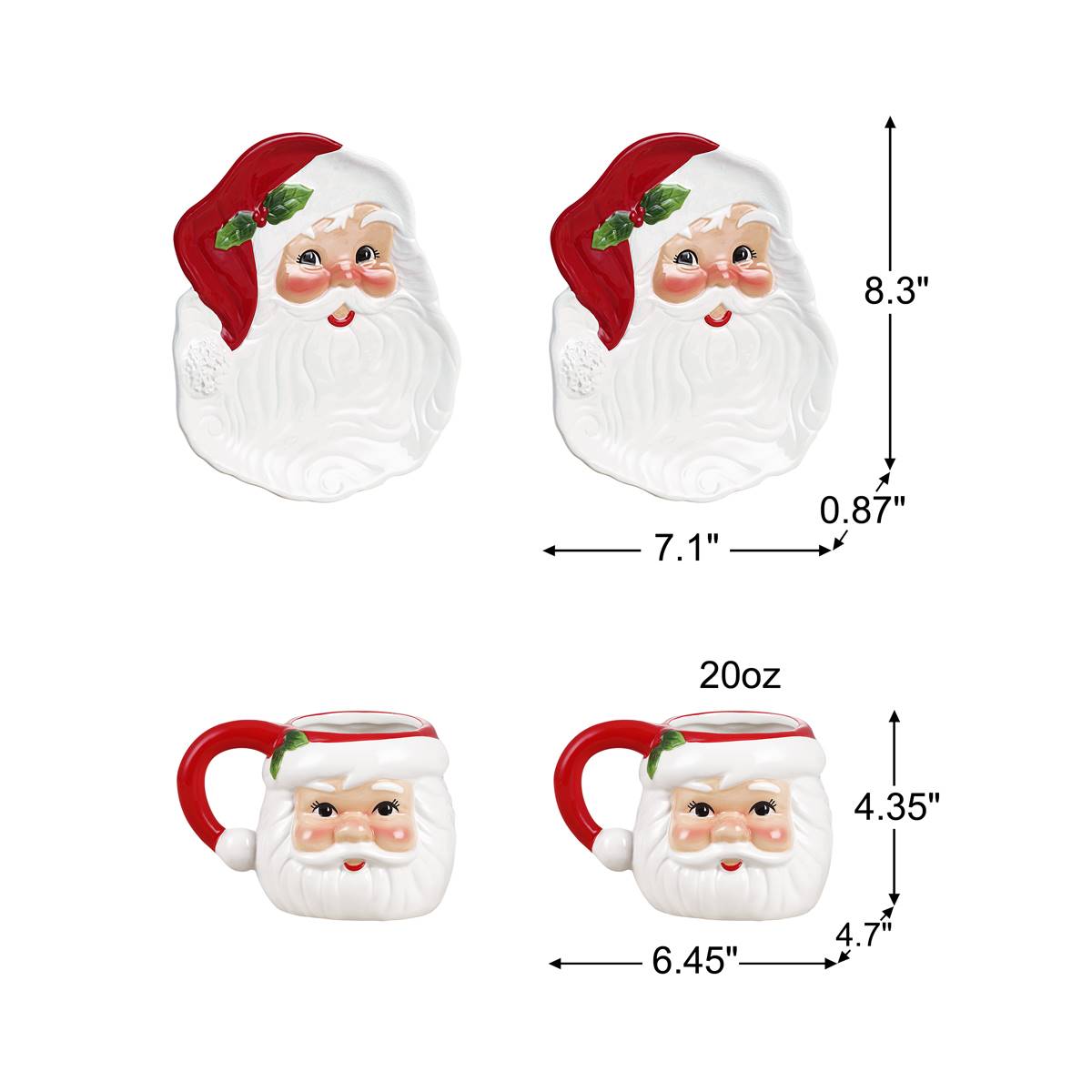 Mr. Christmas 20oz. Santa Mugs & 8in. Santa Plates - Set Of 4