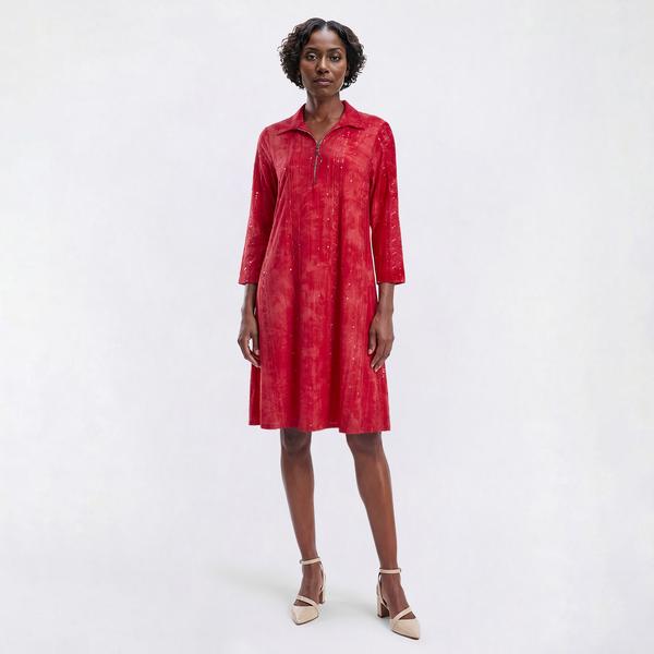 Womens Cocomo 3/4 Sleeve Zip Neck Tie Dye Shift Dress