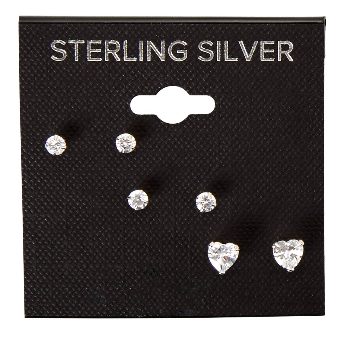 Sterling Silver Trio Stud Earring Set
