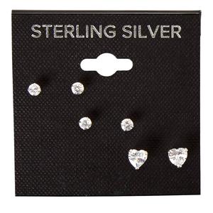 3pr. Sterling Silver Stud Earrings Set