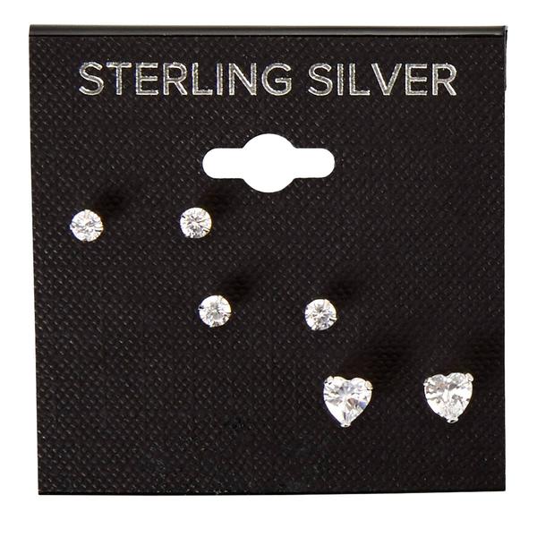 3pr. Sterling Silver Stud Earrings Set