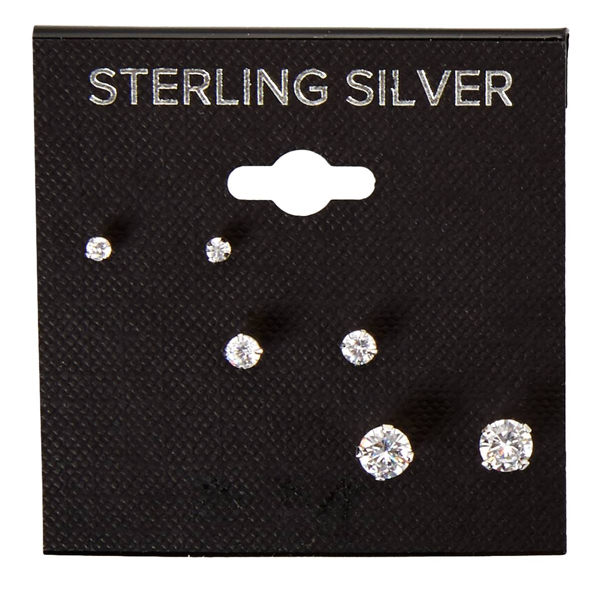 Sterling Silver CZ Trio Stud Earring Set