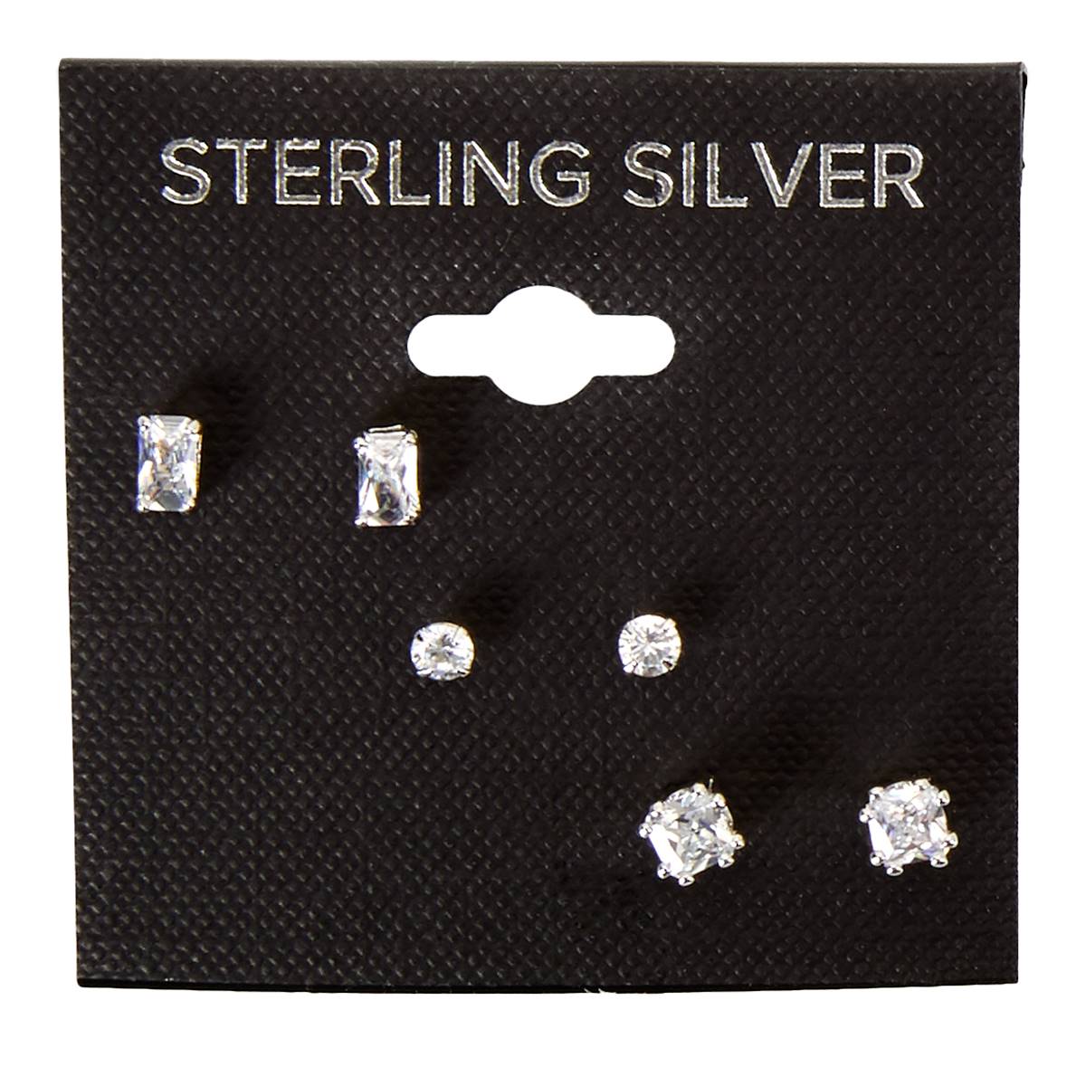 Sterling Silver CZ Shape Trio Stud Earrings
