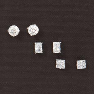 3pr. Sterling Silver & Multi Shape CZ Stones Earrings