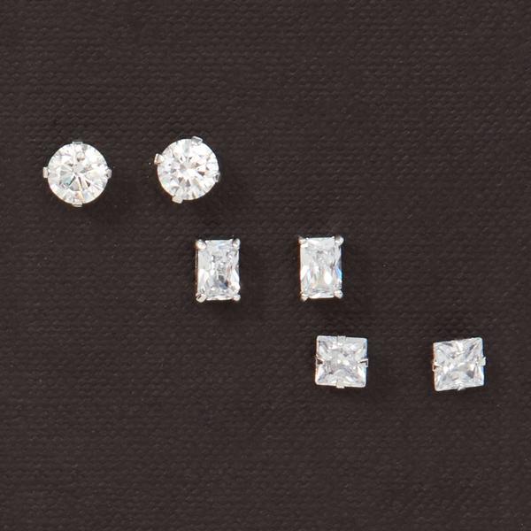 3pr. Sterling Silver & Multi Shape CZ Stones Earrings
