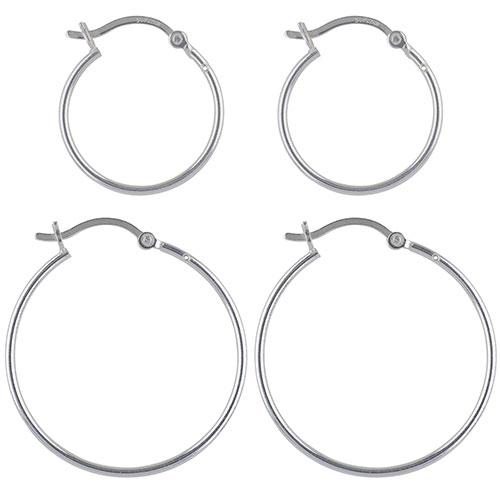 Sterling Silver Plated  Hoops 2pr. Earrings Set