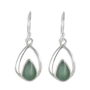 Fine Silver Plate Cat Eye Teardrop Drop Earrings
