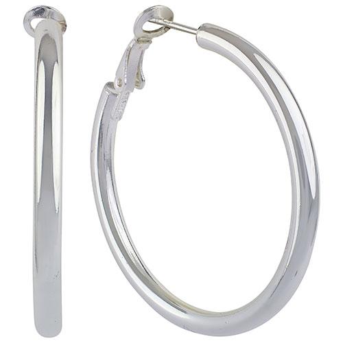 Silver Plated Clutchless Tube Hoop Earrings