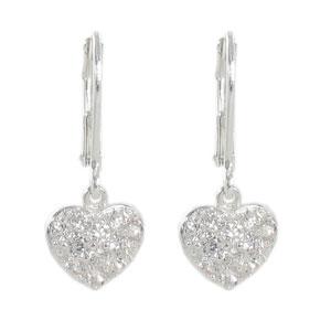 Silver Plate CZ Heart Dangle Earrings