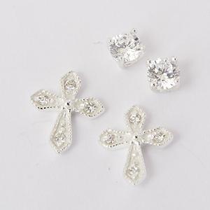 Sterling Silver CZ Cross Earrings Set