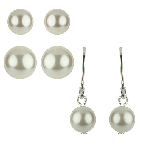 Roman 3pr. Simulated Cream Pearl Earrings Set