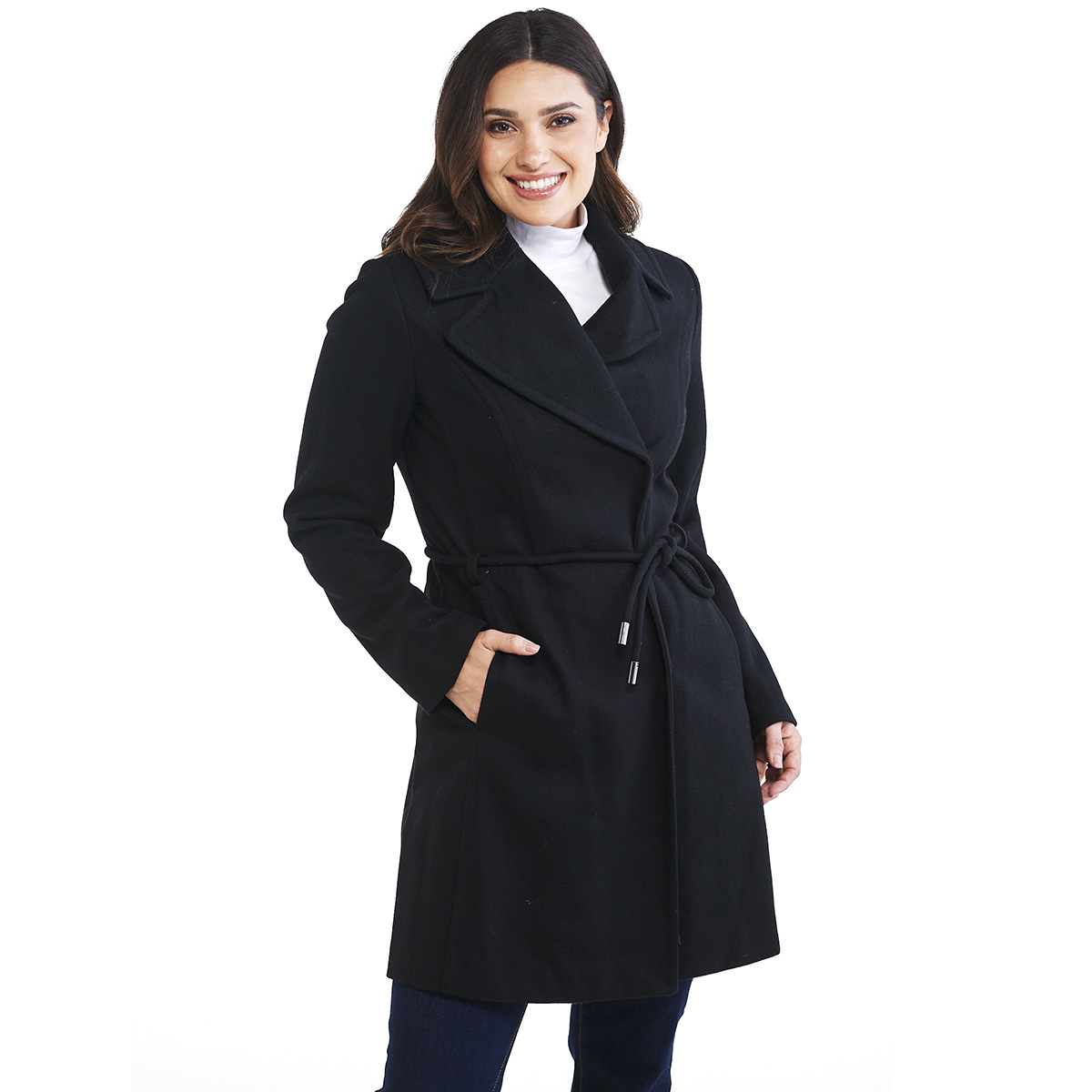 Womens Laundry By Shelli Segal Belted Wool Coat W/Snaps