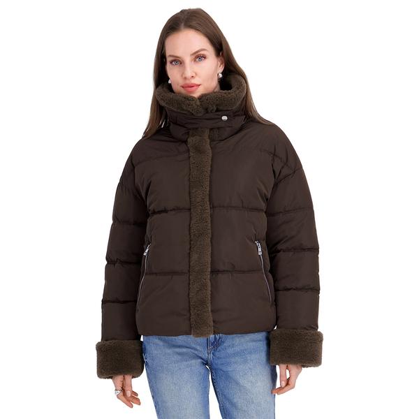 Womens Tahari Montana Short Puffer Coat with Faux Fur Trim alternate view