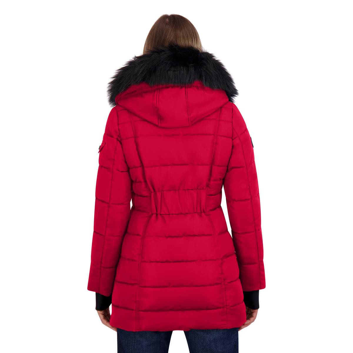 Womens Nautica Puffer Coat With Faux Fur Hood & Bib