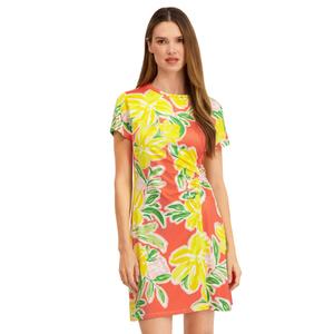 Womens Stella Parker Short Sleeve Tropical Ruch A-Line Dress