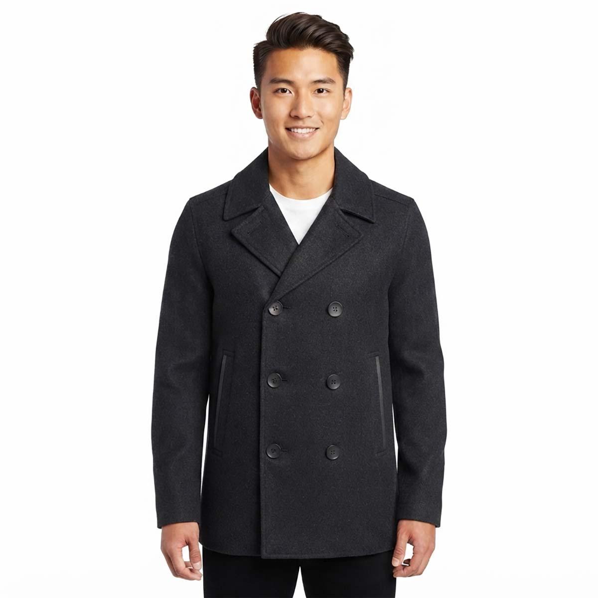 Nautica Men's Three-Button Pea Coat - Black