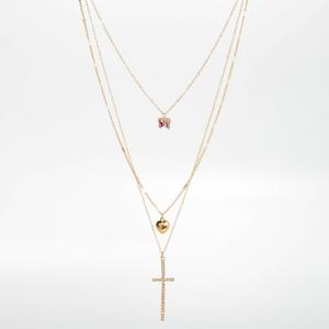 Ashley Layered Necklace w/ AB Crystal/Heart/Pave Cross Charms