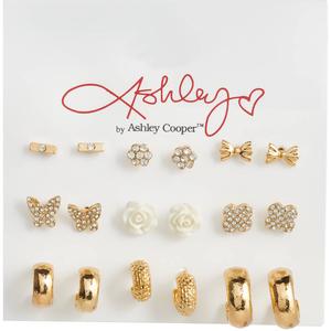 Ashley 9pr. Gold-Plated Pave Butterflies & Flowers Earrings