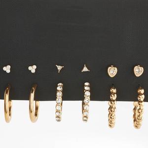 Ashley 6pr. Gold-Plated Earrings with Glass Stones & Hearts