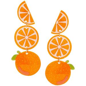 Ashley Gold-Plated Orange Slices w/ Glitter Accent Stud Earrings
