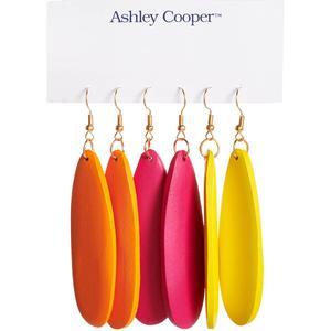 Ashley Cooper(tm) 3pr. Gold-Plated Wood Drop Earrings