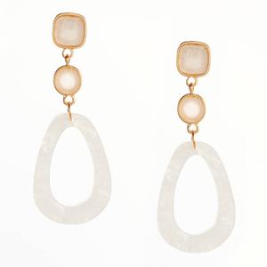 Ashley Cooper(tm)Gold Plated Marble Geo Cabs Teardrop Hoop Earrings