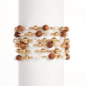 Ashley Cooper(tm) 6pc. Gold Plated CCB Beaded & Pearls Bracelets