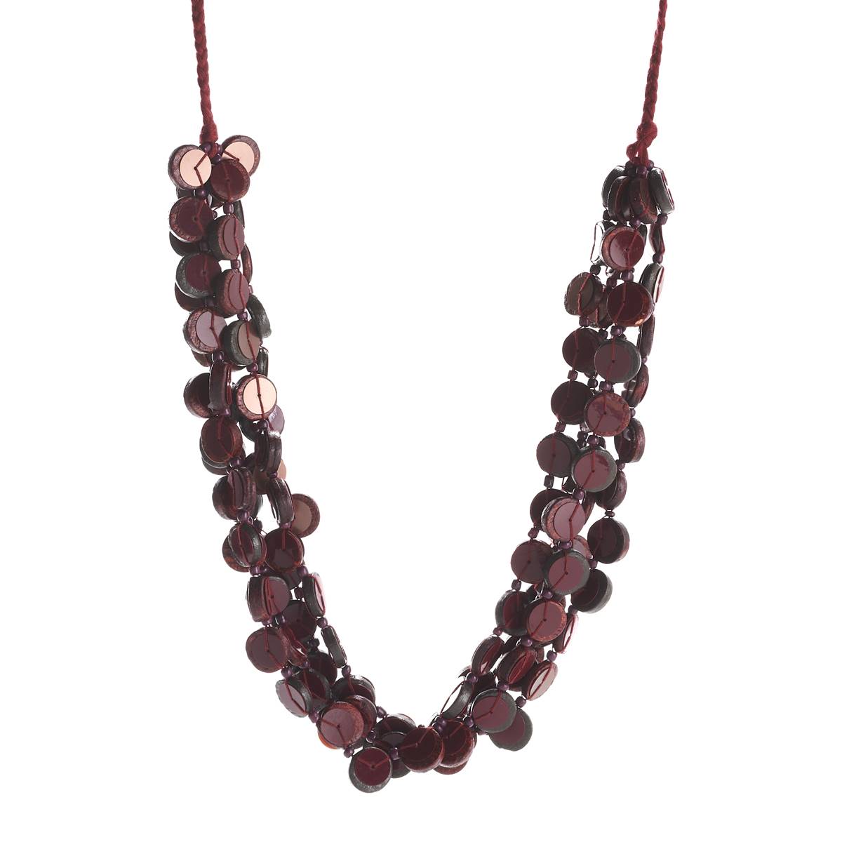Ashley Cooper(tm) Wine Colored Wood Disc W/ Fabric Braid Necklace
