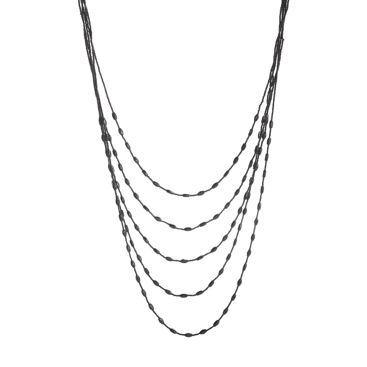Ashley Cooper(tm) Jet Plated 5-Row Layered Seed Bead Necklace