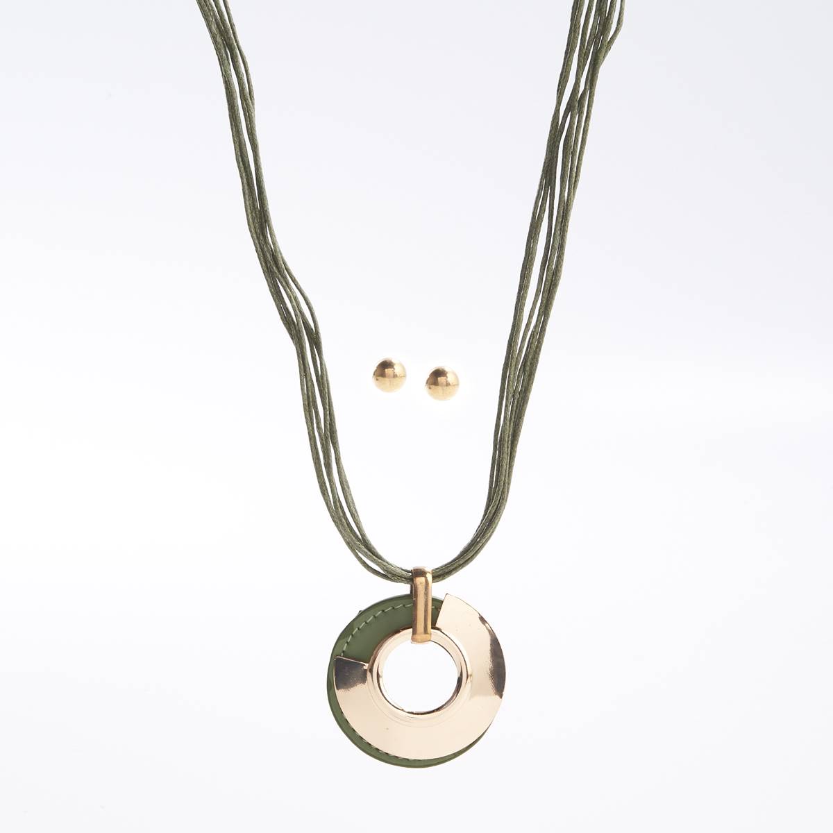 Ashley Cooper(tm) Geometric Gold & Olive Pendant & Earrings Set